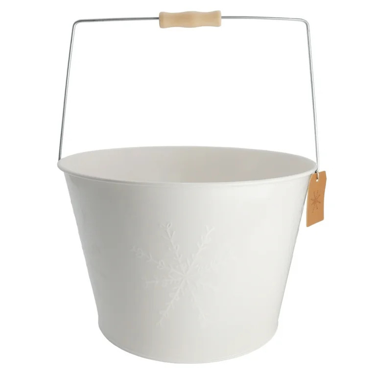 Metal Decorative Pail Christmas Decoration, White, 7", by Holiday Time | Walmart (US)