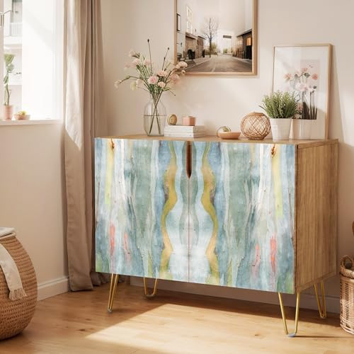SIGNWIN Sideboard Buffet Cabinet, Kitchen Storage Cabinet with 2 Doors, Vibrant Blue Colorful Marble Pattern, Cupboard Console Table for Dining Room - 35" L x 18" W x 29" H | Amazon (US)