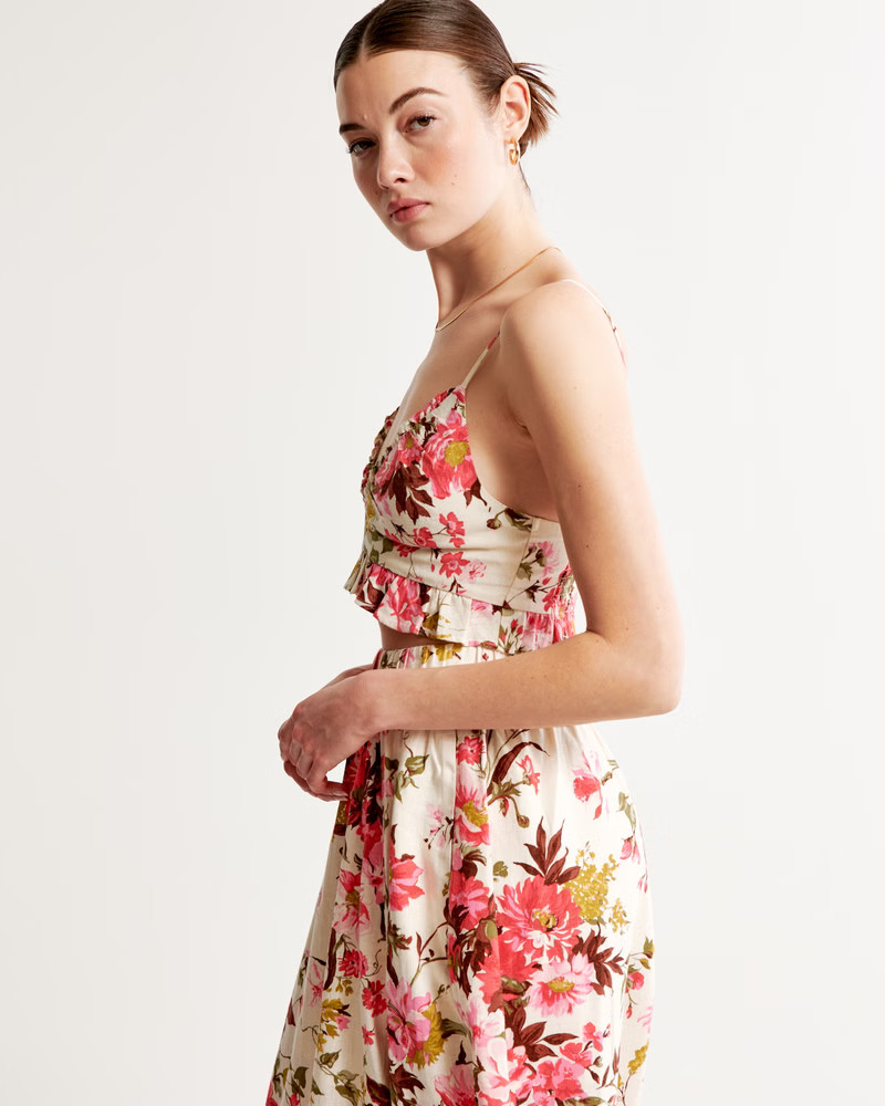 Linen-Blend Ruffle Set Top | Abercrombie & Fitch (US)