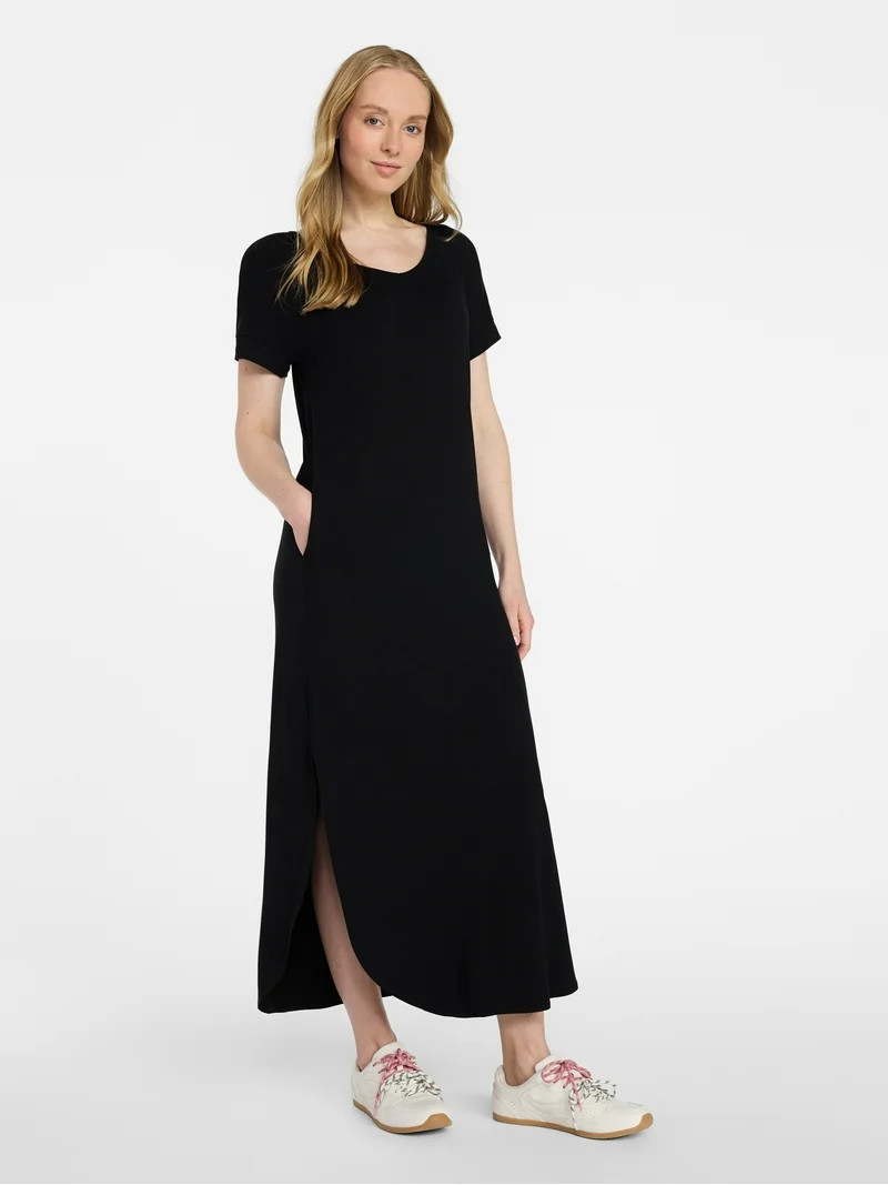 Time and Tru Women's T-Shirt Maxi Dress with Short Sleeves, Sizes XS-XXXL | Walmart (US)