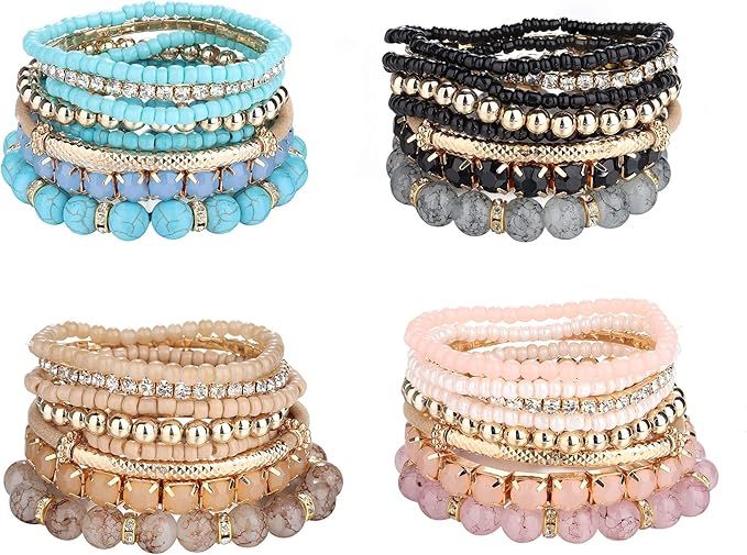 SAILIMUE 4-6 Sets Bohemian Stackable Bead Bracelets for Women Multicolor Stretch Beaded Bracelets... | Amazon (US)