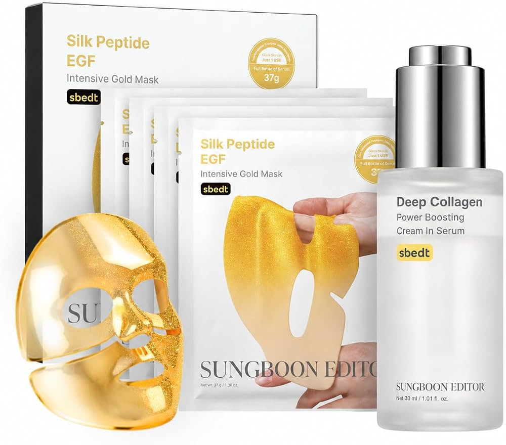 SUNGBOON EDITOR Golden Glow Boost Set Duo, Silk Peptide EGF Intensive Gold Mask & Deep Collagen S... | Amazon (US)