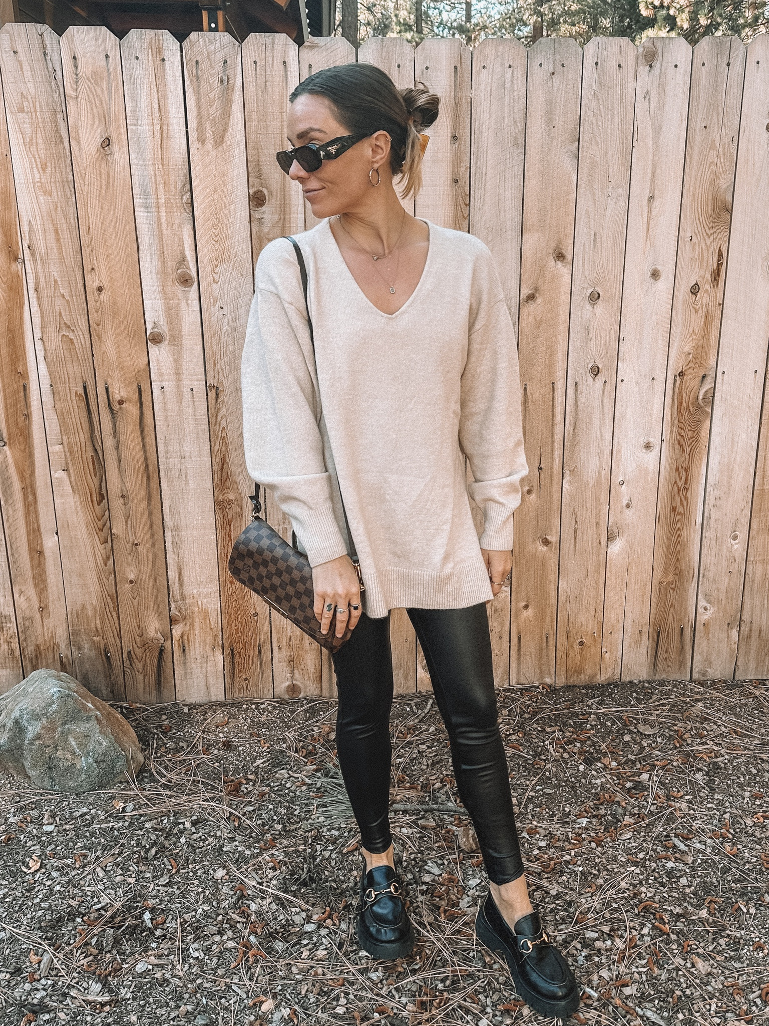 cozy cardigan size small, faux leather leggings, sneakers fit tts   #liketkit @l…