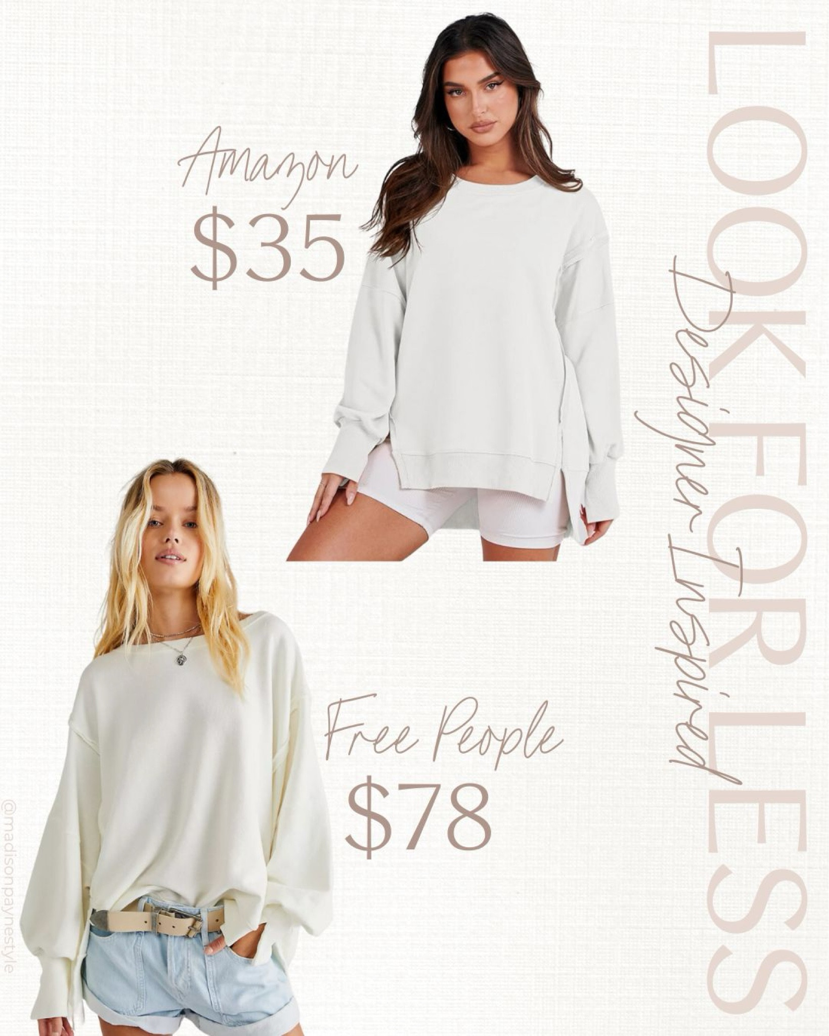 DESIGNER LOOK FOR LESS ✨ get the Free People sweatshirt for $78 or the Amazon look for less for $35! More linked below

Free People, Free People Sweatshirt, Free People look for less, Look for less, Designer look for less, Madison Payne

#LTKfindsunder100 #LTKstyletip #LTKSeasonal