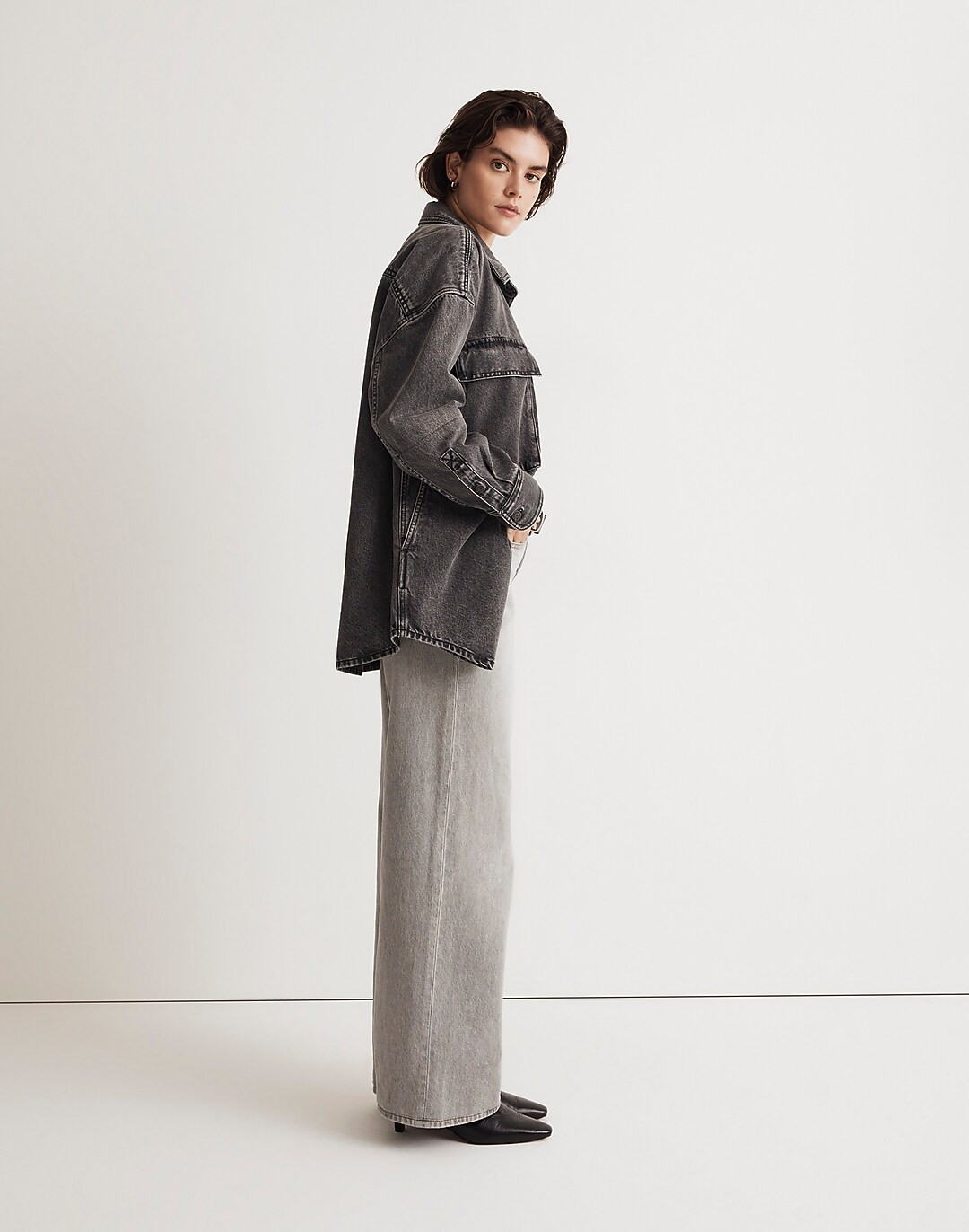 Denim Oversized Cargo Shirt Jacket in Lunar Wash | Madewell