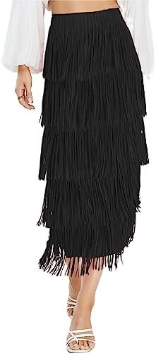 Kisidoo Women's Fringe Trim High Waist Short Pencil Bodycon Skirts, Sexy Elegant Fringe Long Maxi... | Amazon (US)