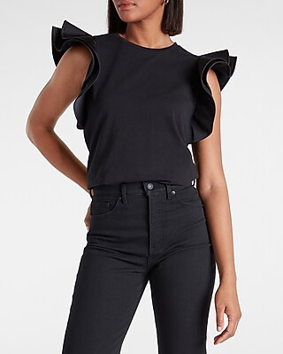 Satin Ruffle Sleeve Top | Express