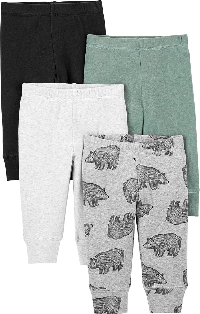 Carter's Simple Joys - Private Label Unisex Babies' Cotton Pants, Pack of 4, Black/Grey Bear/Spru... | Amazon (US)