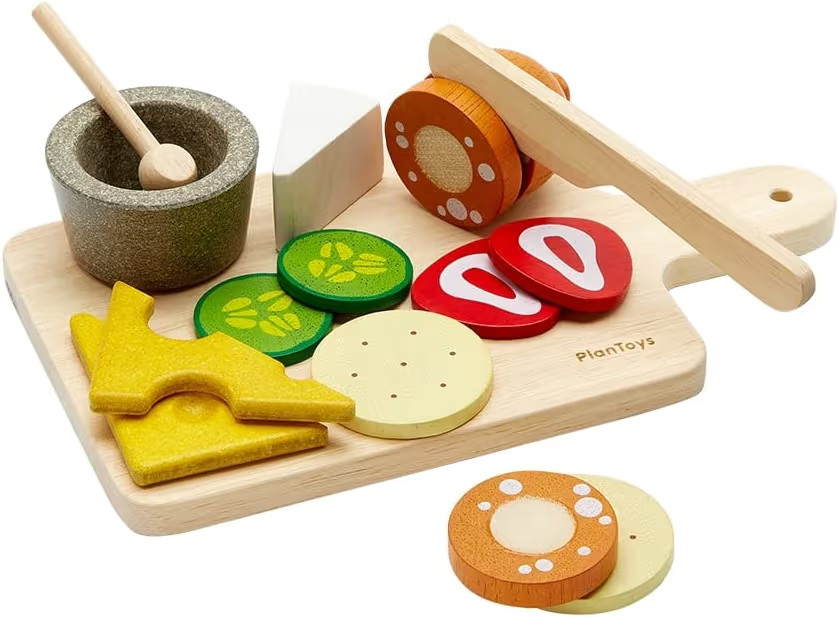PlanToys® Wooden Pretend Cheese & Charcuterie Board Food Toy for Kids | Includes Cheese, Sausage... | Amazon (US)