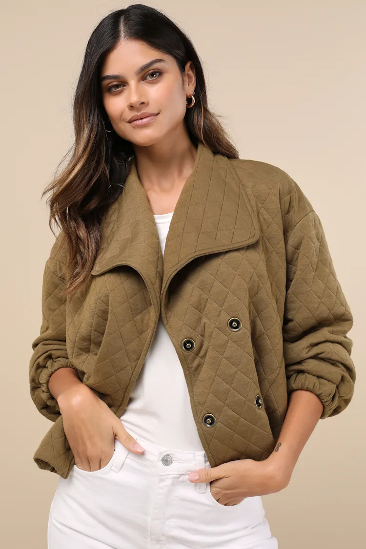 Layered Charisma Olive Green Collared Quilted Jacket | Lulus