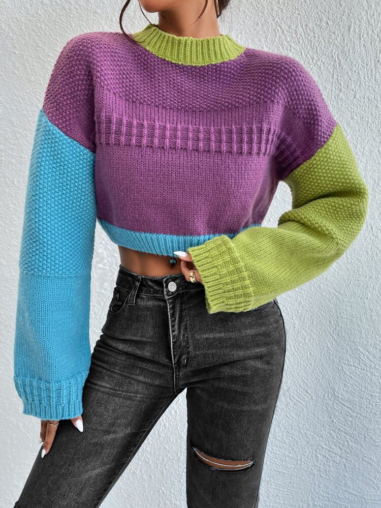 New
     
      Color Block Drop Shoulder Crop Sweater | SHEIN