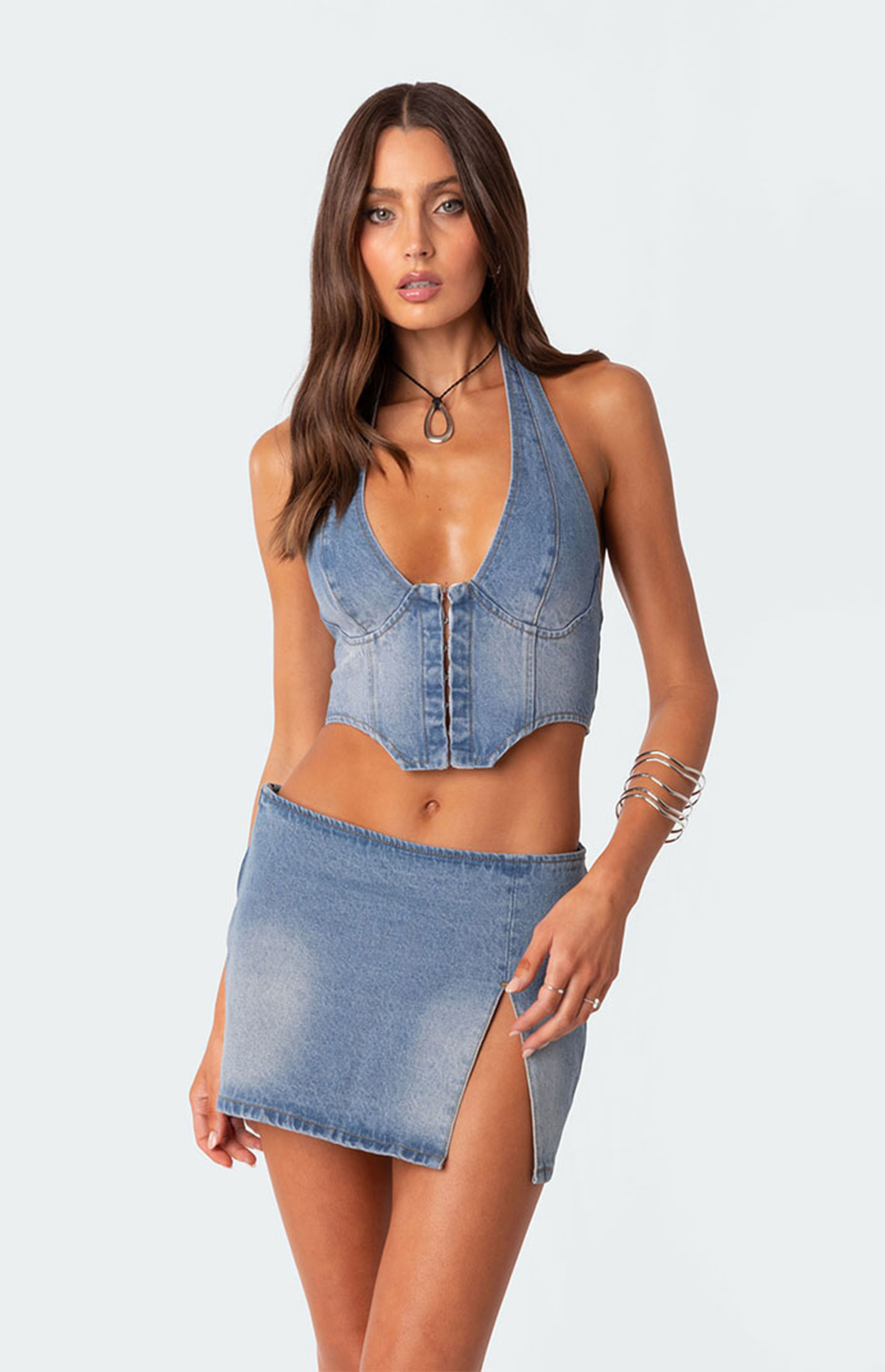 Edikted Katrina Lace Up Denim Corset | PacSun