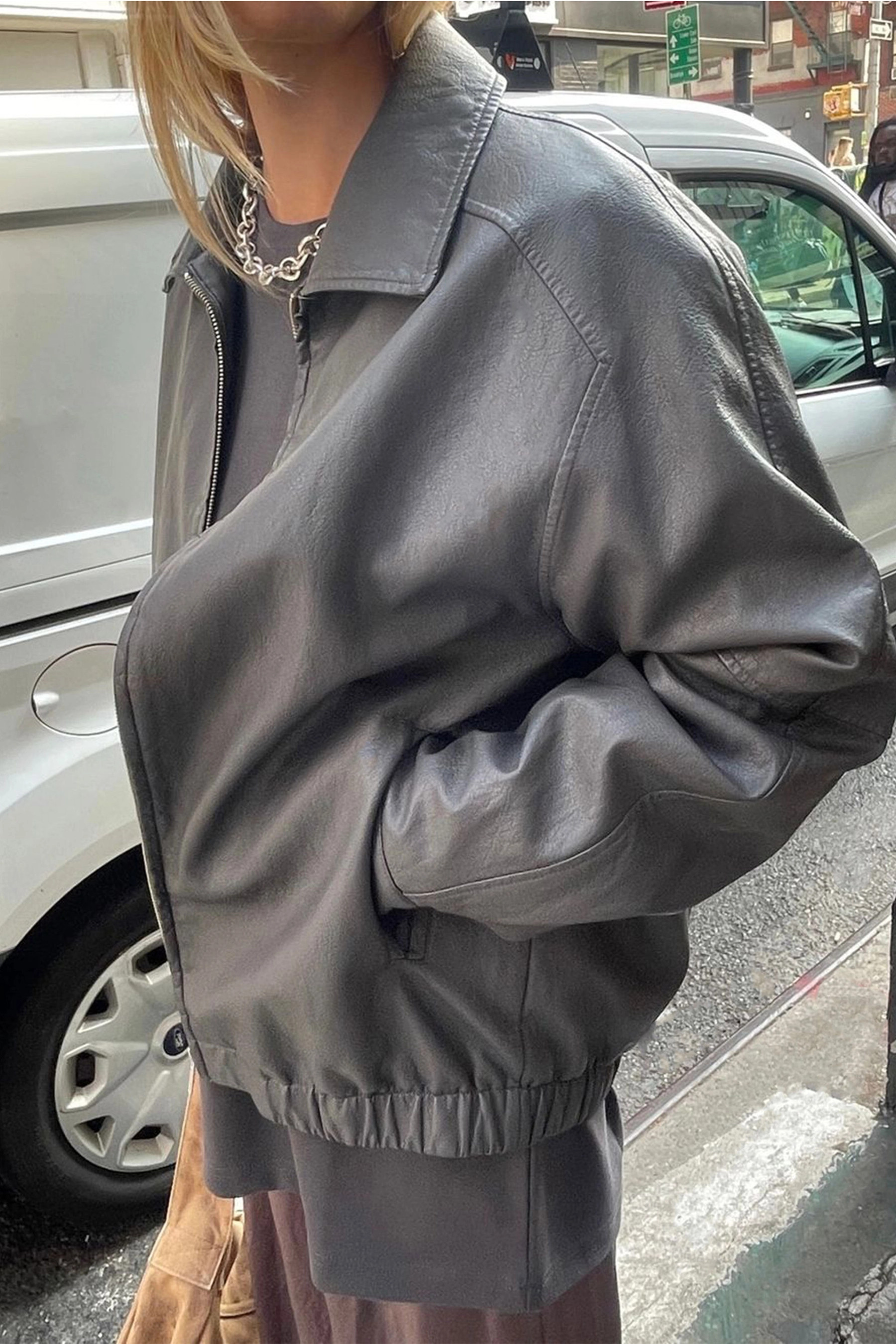 VEGAN LEATHER BOMBER JACKET | OAK + FORT