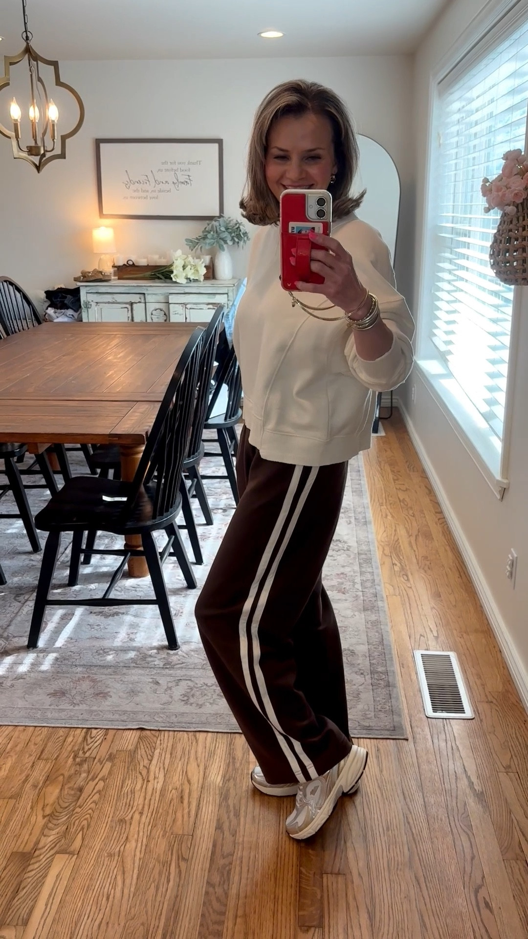 OOTD! In love with these new chocolate brown sweatpants!! Can not believe the price compared to the quality. They are just as good if not better than some of the more expensive ones I have! And these new tennis shoes…OMG!! Look like New Balance. Just as comfortable as Nee Balance. The only difference is - these were $14!! 

#LTKActive #LTKmomlife #LTKootd