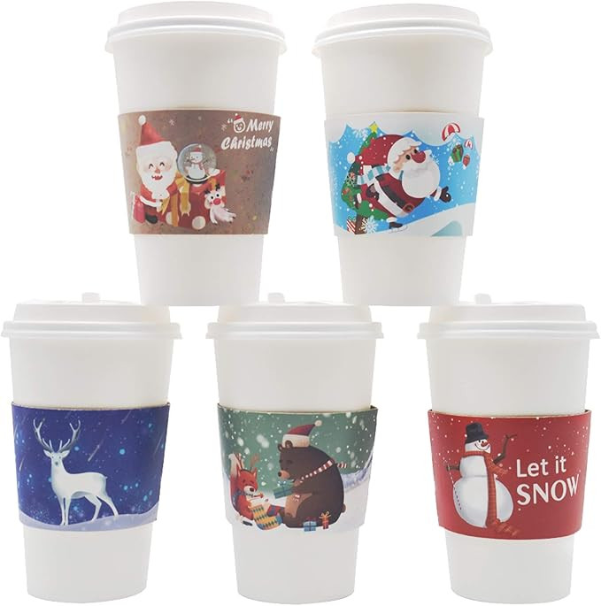 40pcs Christmas Coffee Cup Hot Chocolate Cup Sleeves,Fits 12 oz to 20 oz,with 5 Different Custom ... | Amazon (US)