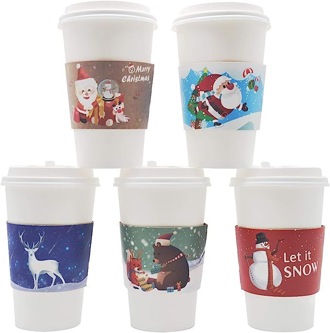 40pcs Christmas Coffee Cup Hot Chocolate Cup Sleeves,Fits 12 oz to 20 oz,with 5 Different Custom ... | Amazon (US)