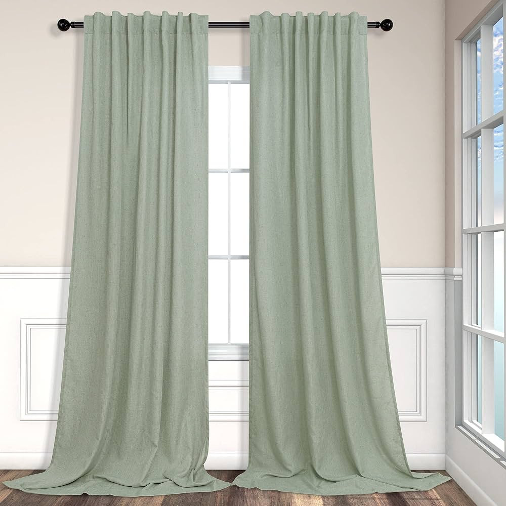 Christmas Sage Green Linen Curtains 108 Inches Long for Living Room 2 Panels Set Back Tab Loop Po... | Amazon (US)