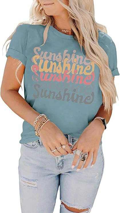Elapsy Womens Print Tee T-Shirt Short Sleeve Casual Round Neck Summer Blouse Shirt Tops | Amazon (US)