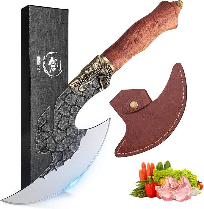 ROCOCO Viking Cleaver Knife Butcher Meat Cutting Boning Knife Hand Forged Chinese Kitchen Axe wit... | Amazon (US)