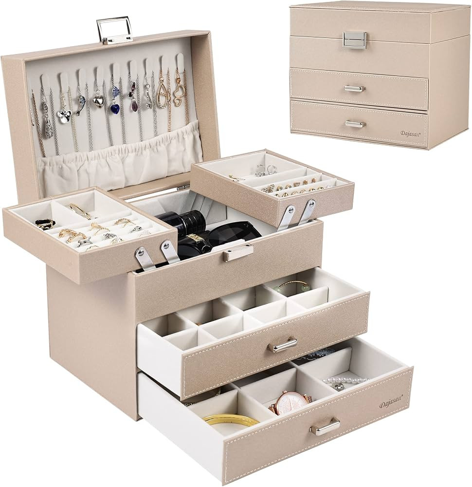 Dajasan Jewelry Organizer Box, Large Jewelry Storage Box, PU Leather Jewelry Storage Case for Val... | Amazon (US)