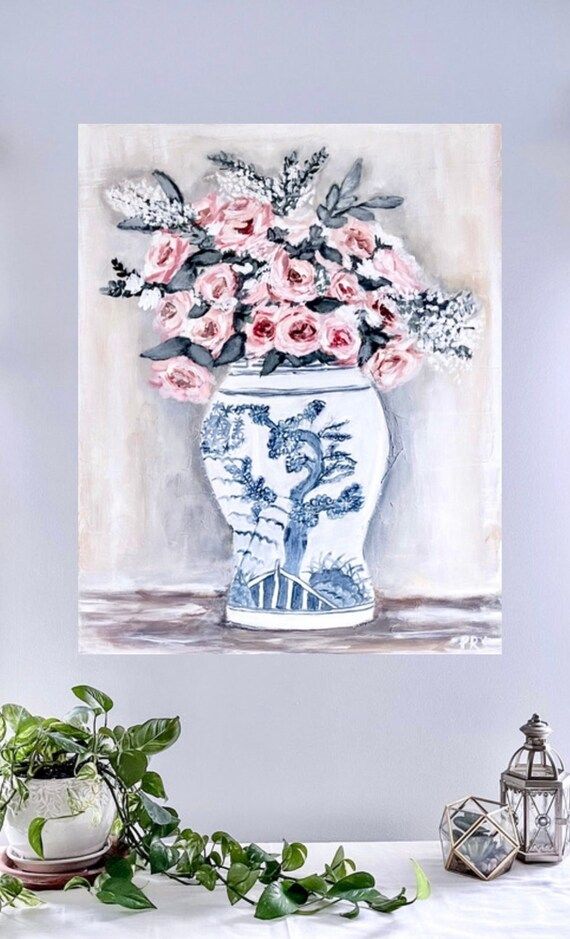 Floral Art Print Chinoiserie Vase Florals in Blue and White | Etsy | Etsy (US)