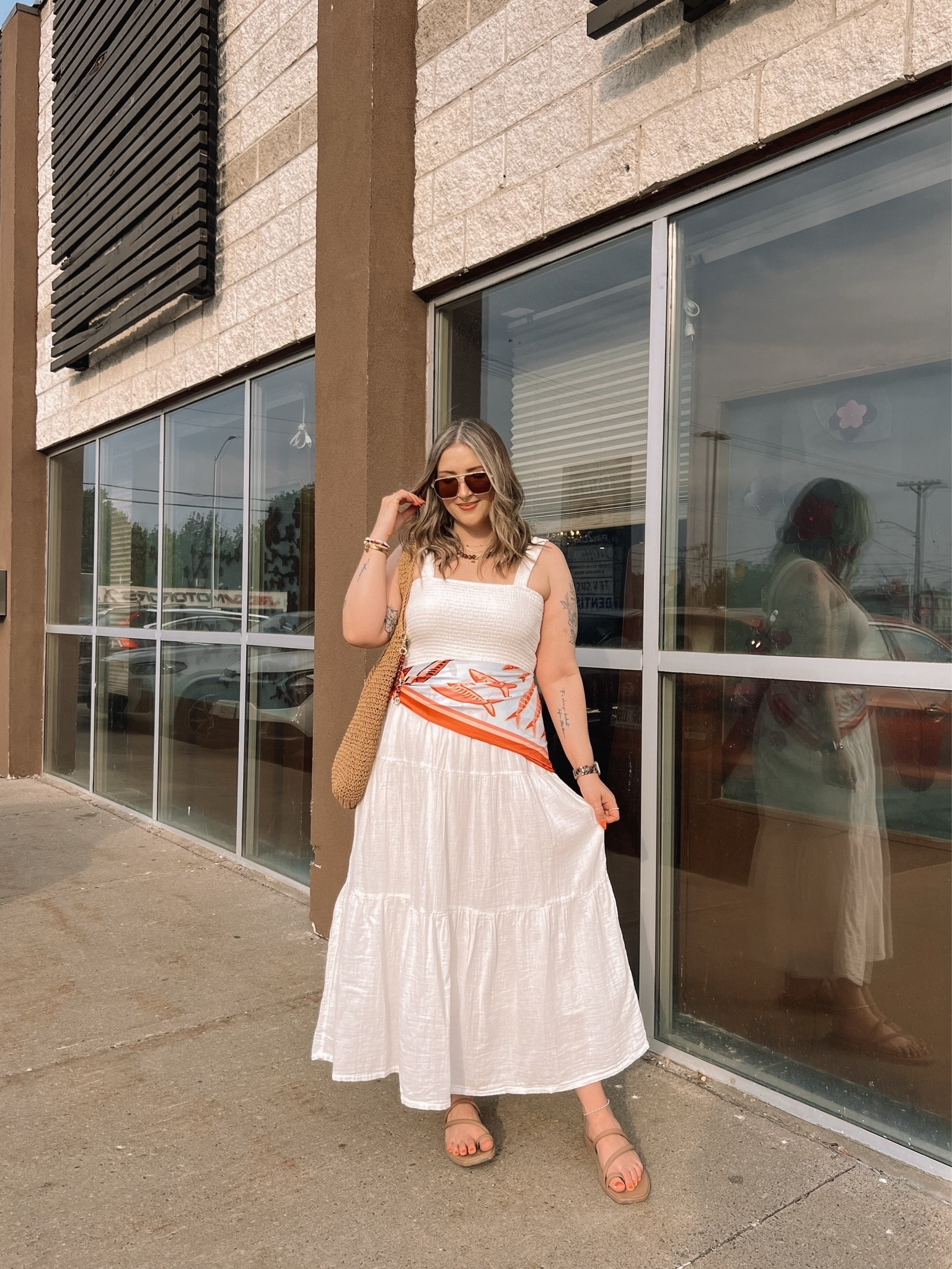 Summer date night outfit! Wearing my usual L in the white maxi dress. Crocs sandals are super comfy, I’m a 9.5-10 and wear a 10. Canadian scarf & crocs links are under similar products

#LTKsummer #LTKdresses #LTKmidsize