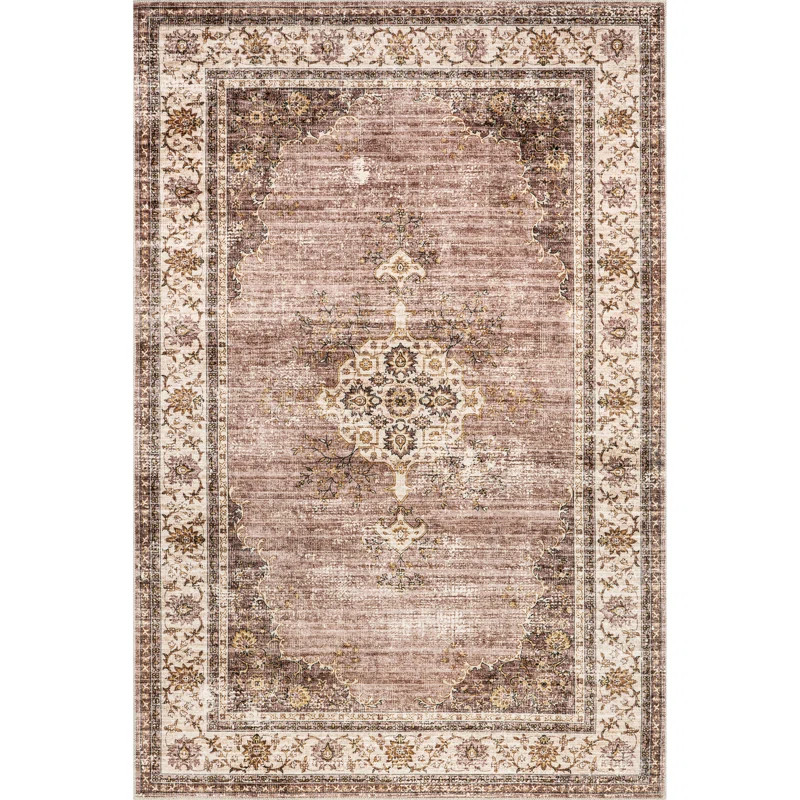 Guendi Oriental Machine Woven Polyester Area Rug in Brown | Wayfair North America
