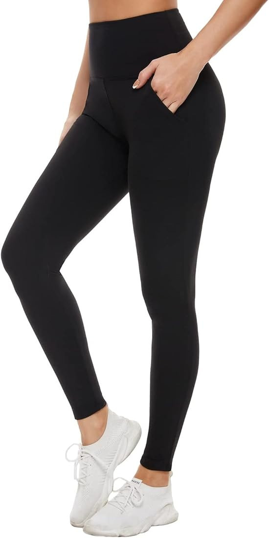 Leggings with Pockets for Women - Buttery Soft Non See Through Yoga Pants High Waist Tummy Contro... | Amazon (US)
