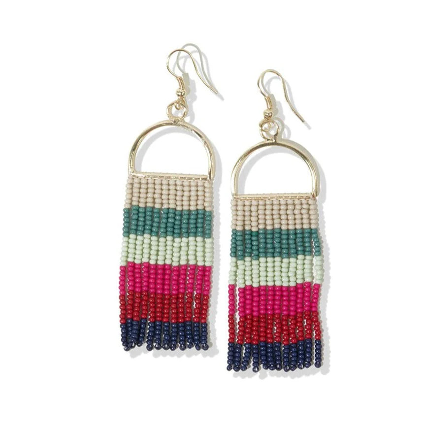 Allison Horizontal Stripe Beaded Fringe Earrings Hot Pink | INK+ALLOY