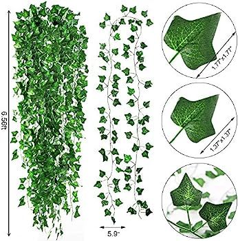 Amazon.com: CEWOR 14 Pack 98 Feet Fake Ivy Leaves Artificial Ivy Garland Greenery Garlands Hangin... | Amazon (US)