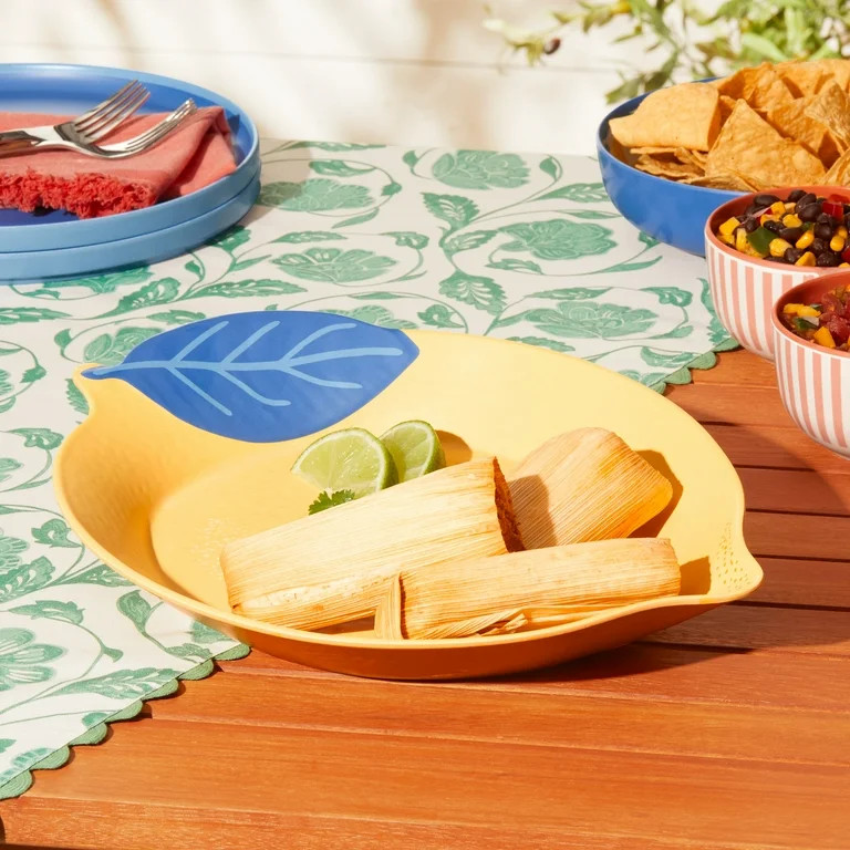 Mainstays by Becky G. & Alejandra Bamboo Melamine Figural Lemon Serve Platter, Blue Leaf | Walmart (US)