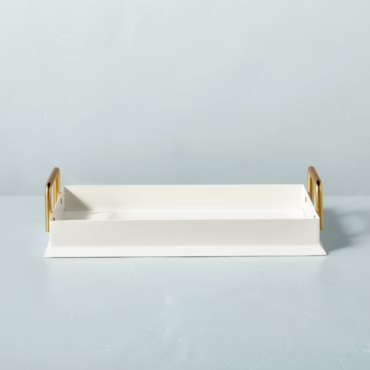 Rectangular 8"x12" Metal Decor Tray Cream/Brass - Hearth & Hand™ with Magnolia | Target