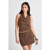 Textured Peached Mini Skirt, chocolate | PrettyLittleThing US