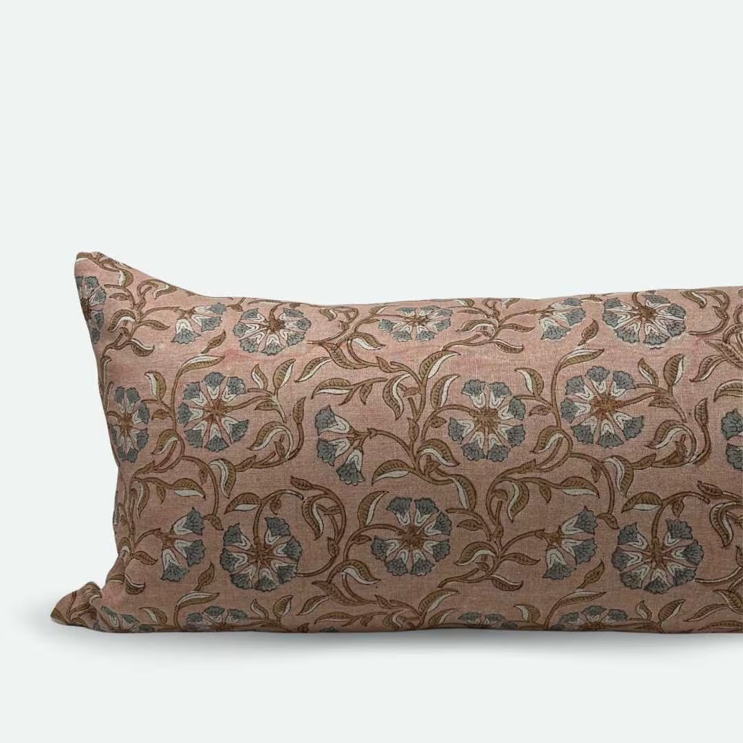Large Lumbar Pillow Cover Dusty Pink Wild Floral Block Print 14x36 - Etsy | Etsy (US)