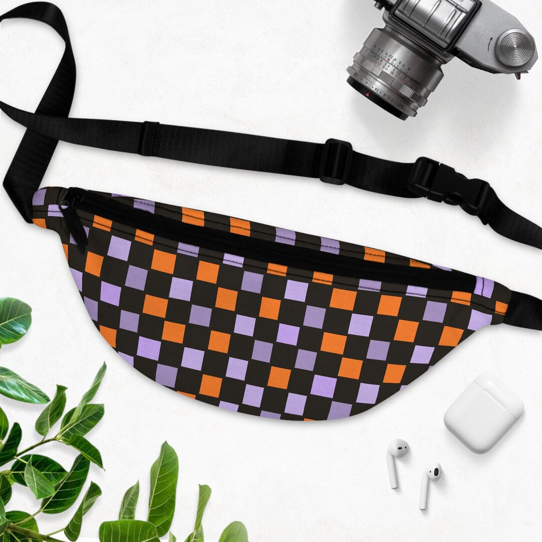 Black Purple and Orange Checkered Crossbody Halloween Color Block Design Fanny Pack With Black Pu... | Etsy (US)