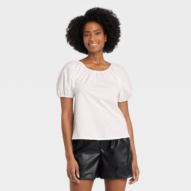 Women&#39;s Puff Short Sleeve Tie-Back Top - A New Day&#8482; White S | Target