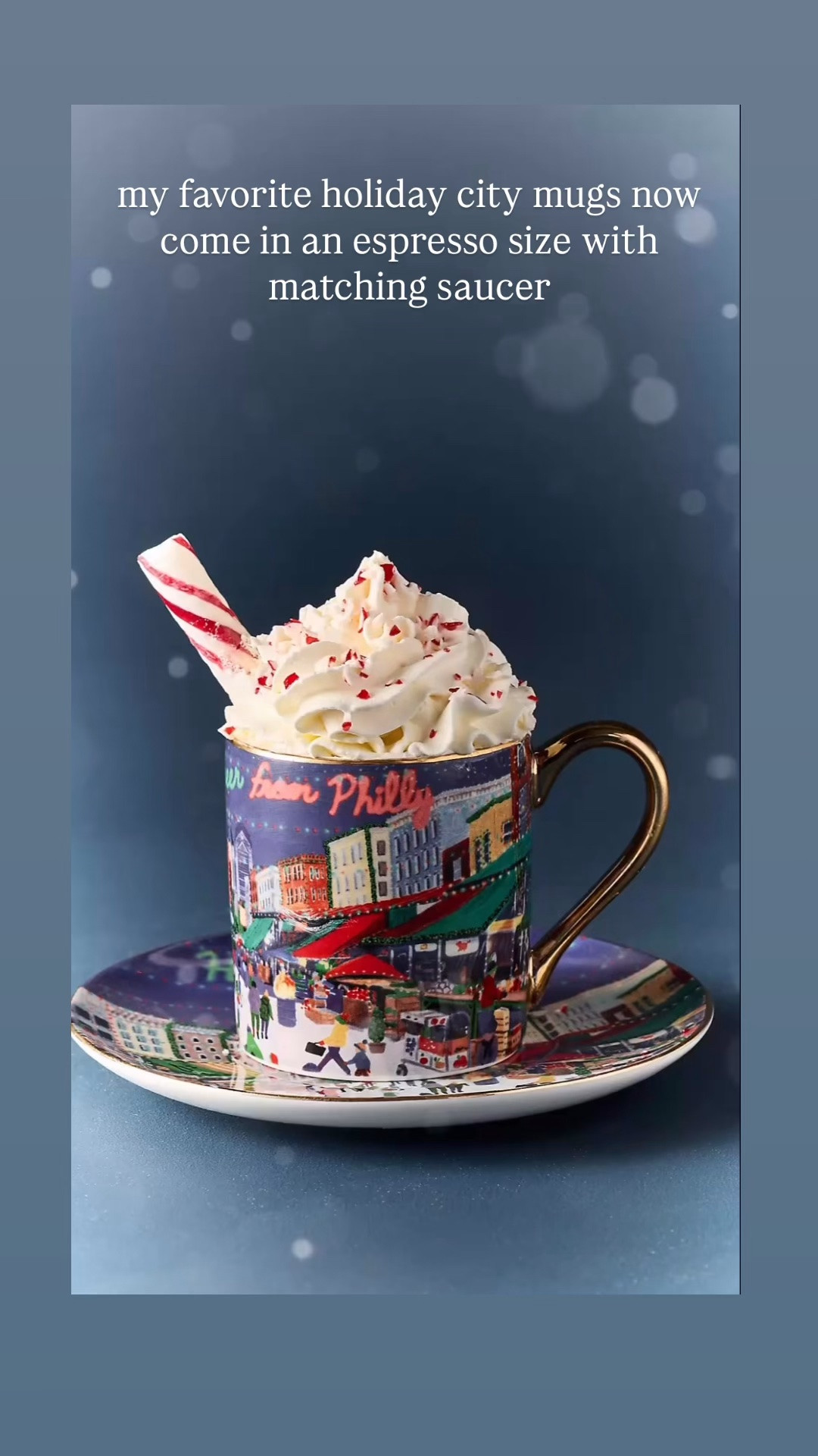 My favorite holiday city mugs, but now in an espresso size with matching saucer