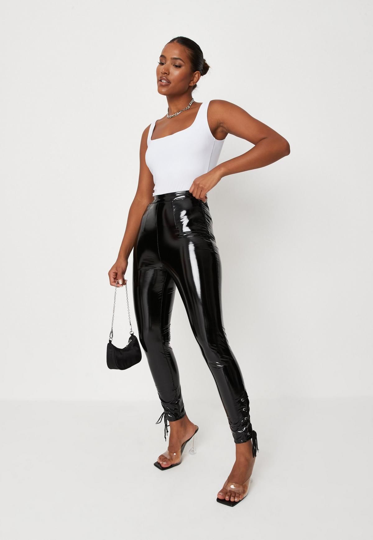 Missguided - Black Vinyl Lace Up Leggings | Missguided (US & CA)