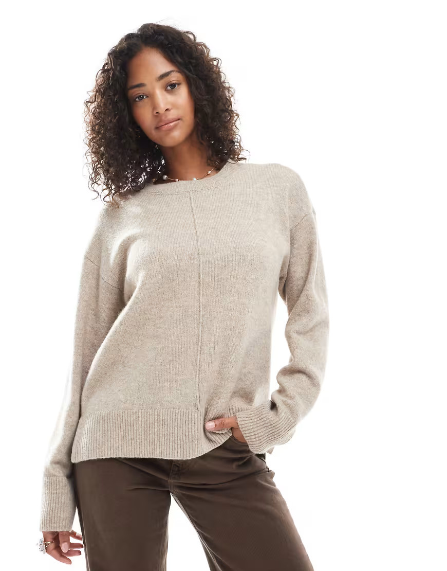 Pieces seam detail knit sweater in heathered beige-Neutral | ASOS (Global)