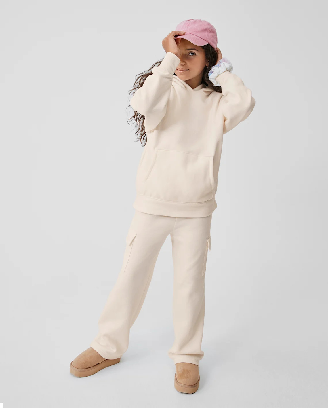 Kids Garment Dyed Premium Fleece Wide Leg Cargo Lounge Pants - white | The Children's Place