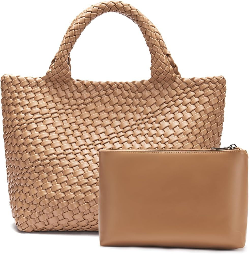 BOSTANTEN Woven Bags for Women Large Leather Tote Bag Summer Beach Travel Handbags Shopper Shoulder Bag Trendy | Amazon (US)