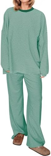 MISSACTIVER Women's 2 Piece Striped Lounge Set Long Sleeve Oversized T-Shirt Wide Leg Pants Match... | Amazon (US)