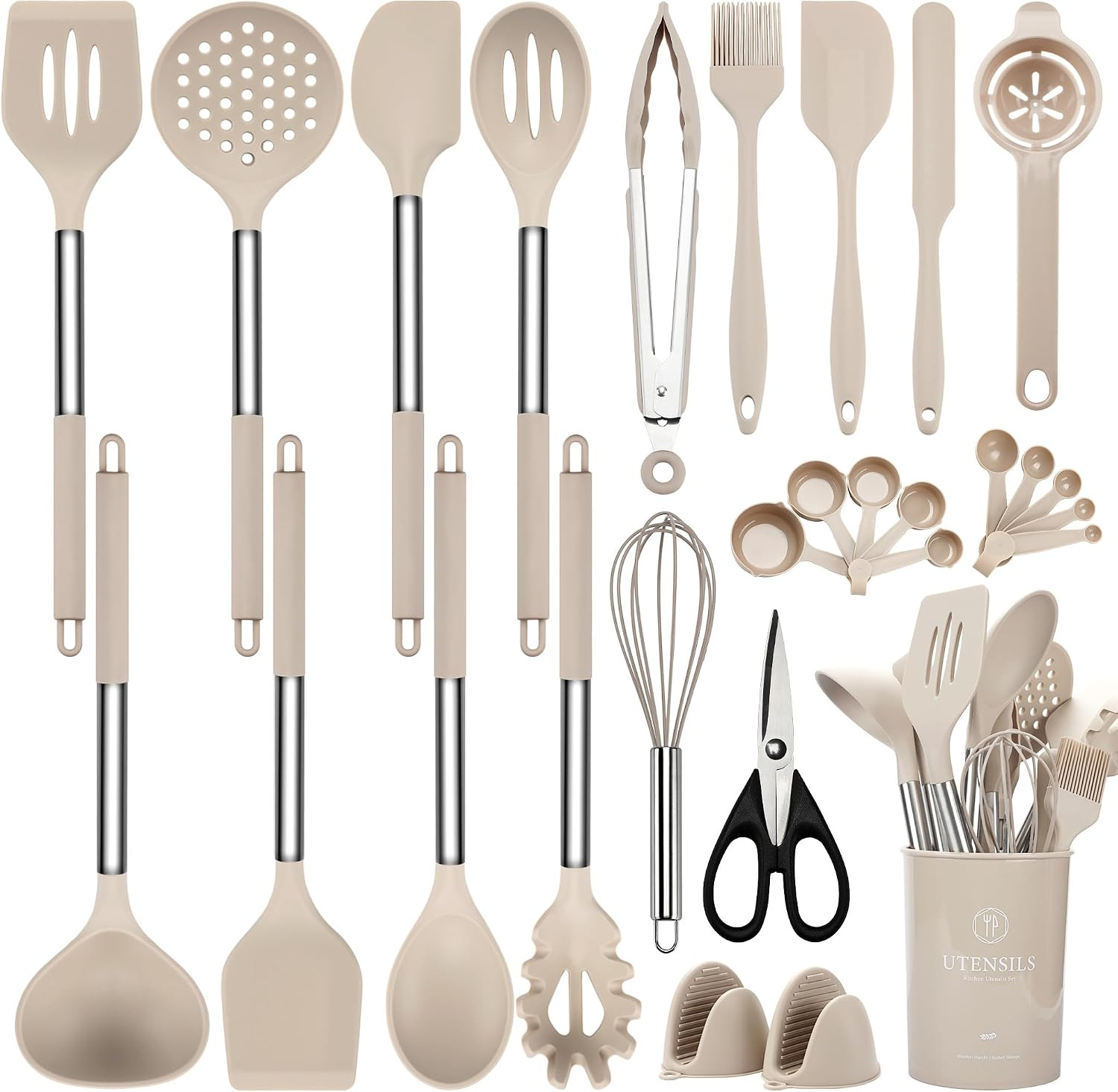 28-Piece Silicone Kitchen Utensils Set with Stainless Steel Handles | Amazon (US)