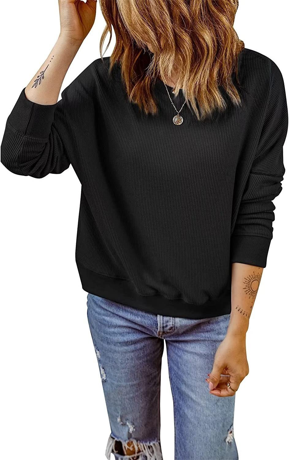 Welinone Womens Casual Long Sleeve Sweatshirts Crew Neck Pullover Tops,S-XXL | Amazon (US)