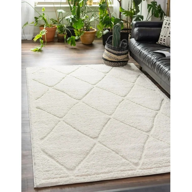 Rugs.com Lattice Shag Collection Rug – 8' x 10' Ivory Shag Rug Perfect For Living Rooms, Large ... | Walmart (US)