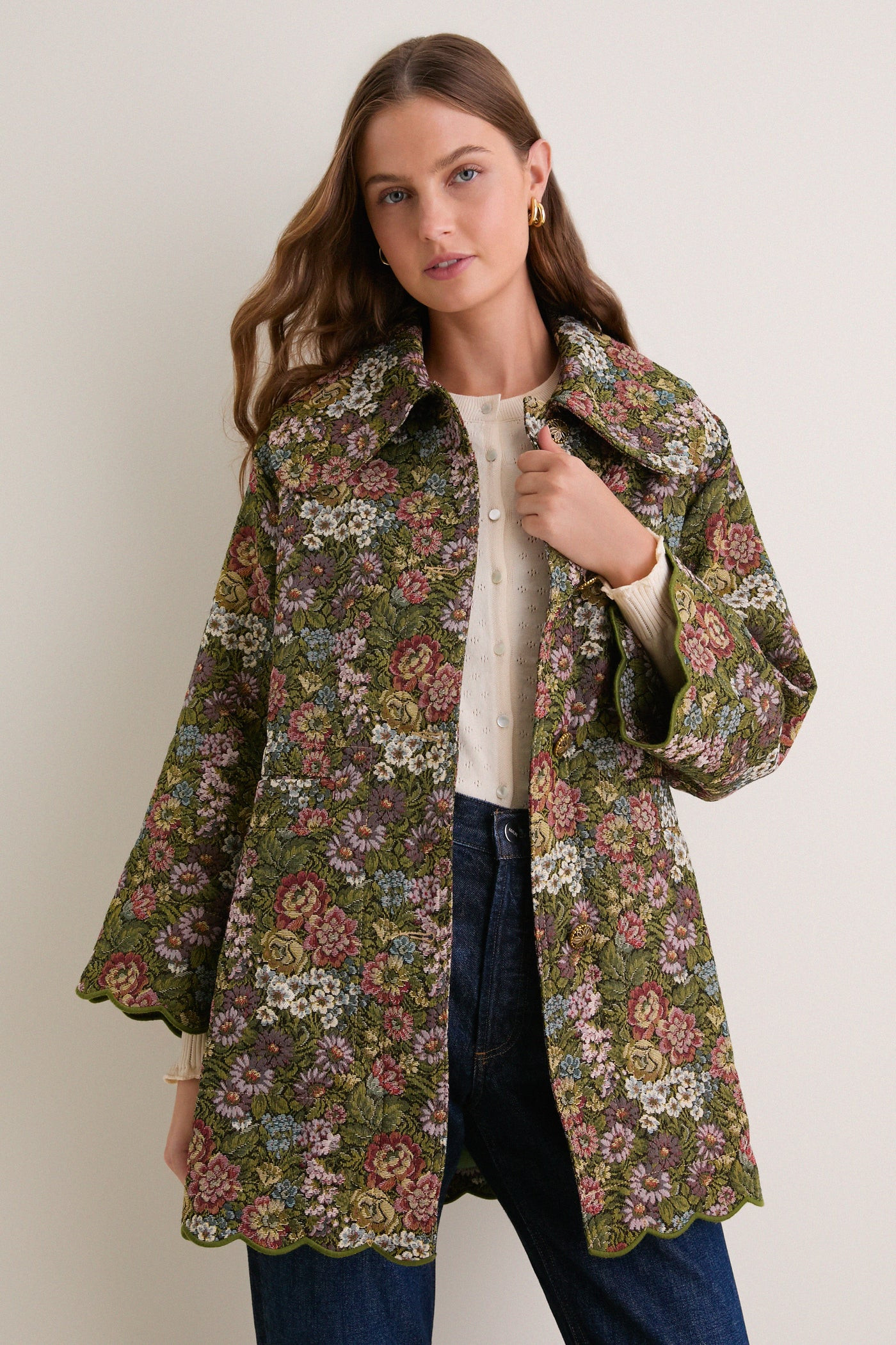 Green Flower Jacquard Trenchcoat | Tuckernuck (US)