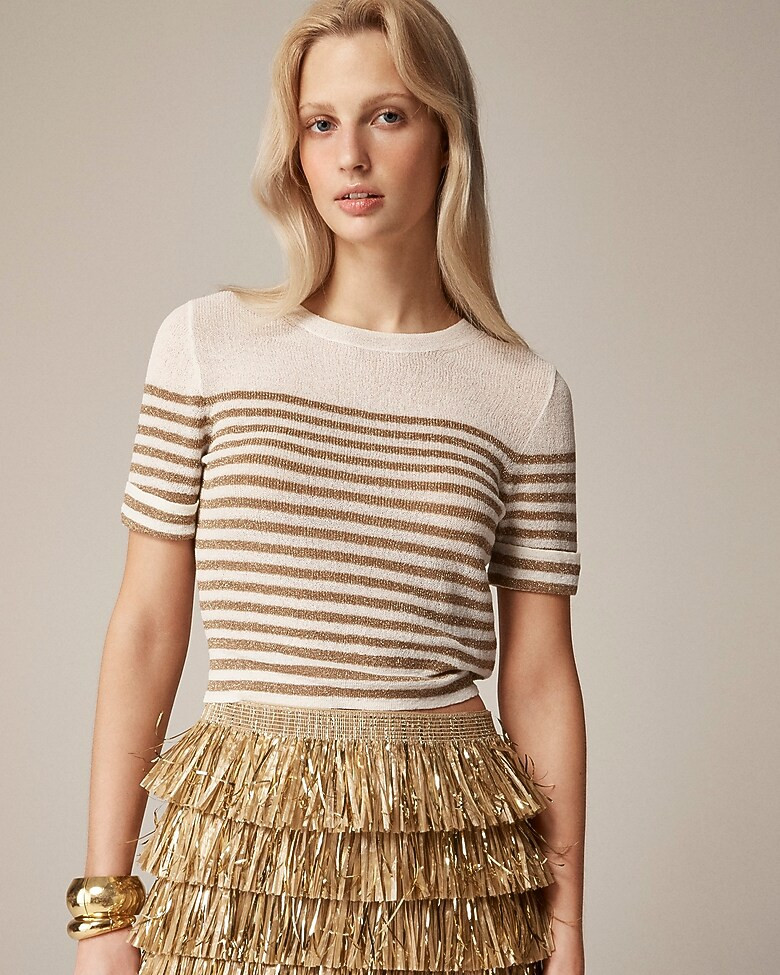 Cotton-blend gauze sweater-tee in metallic stripe | J. Crew US