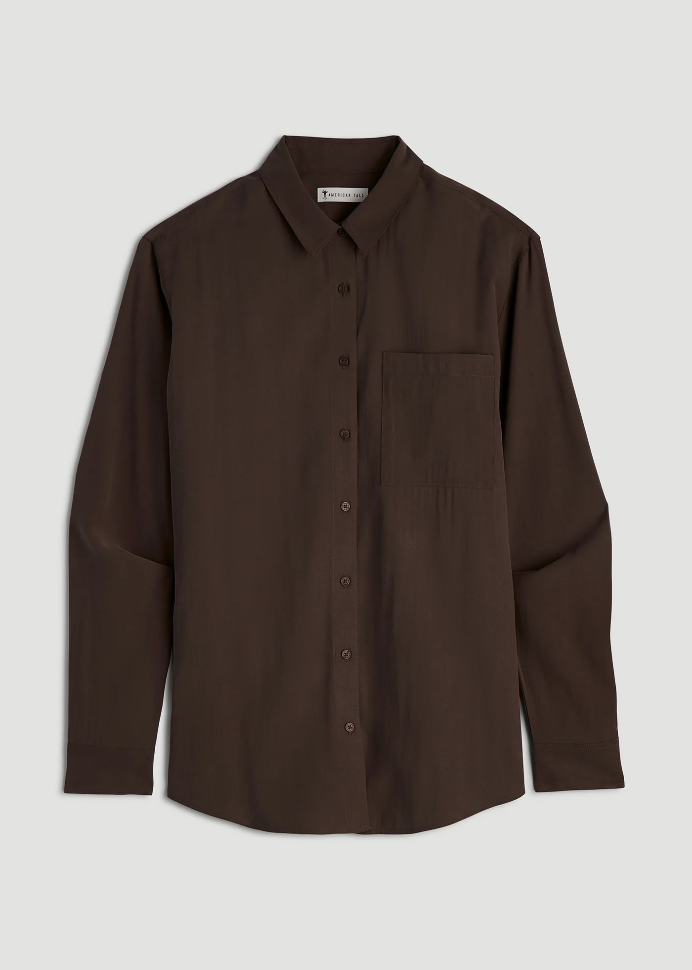 Relaxed Button-Up Single-Pocket Blouse for Tall Women in Espresso | American Tall