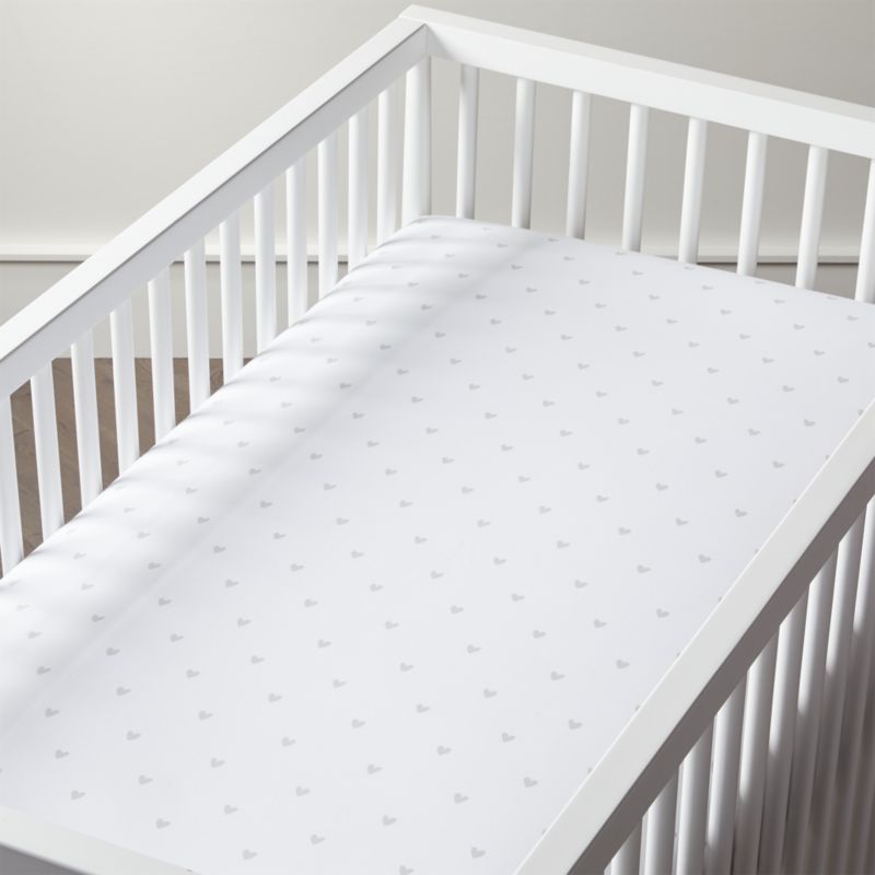 Organic Pattern Play Grey Heart Crib Fitted Sheet | Crate & Barrel