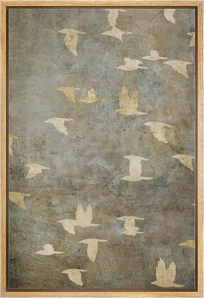 SIGNFORD Framed Canvas Print Wall Art Grunge Gold Flying Bird Collage Nature Wilderness Illustrat... | Amazon (CA)